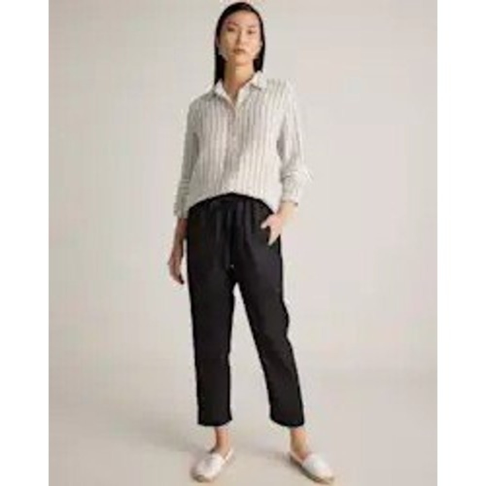 Quince Womens M Black 100% Organic Cotton Poplin Drawstring Pull-On Pants